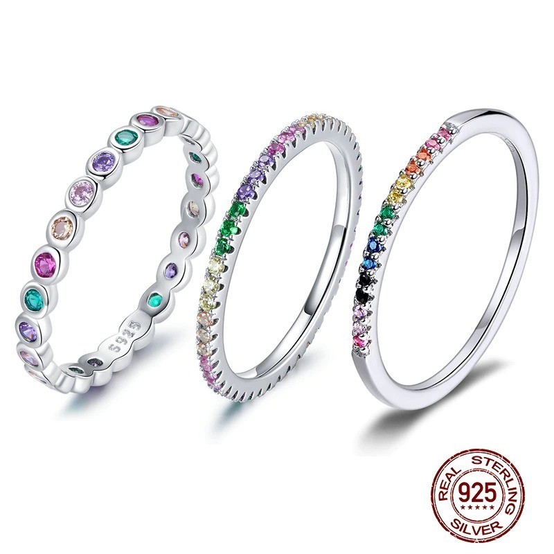 Customize & Buy 925 Sterling Silver Colorful Rainbow Cocktail Rings Mix  Cubic Zirconia Online at Grand Bazaar Jewelers - GBJ1RG7003-1